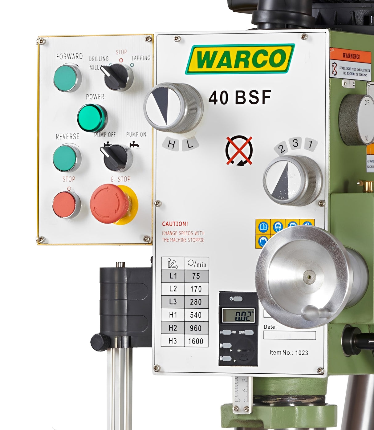 Warco 40 BSF drilling machine pillar drill control panel with metalworking machine tools lathe mill buttons