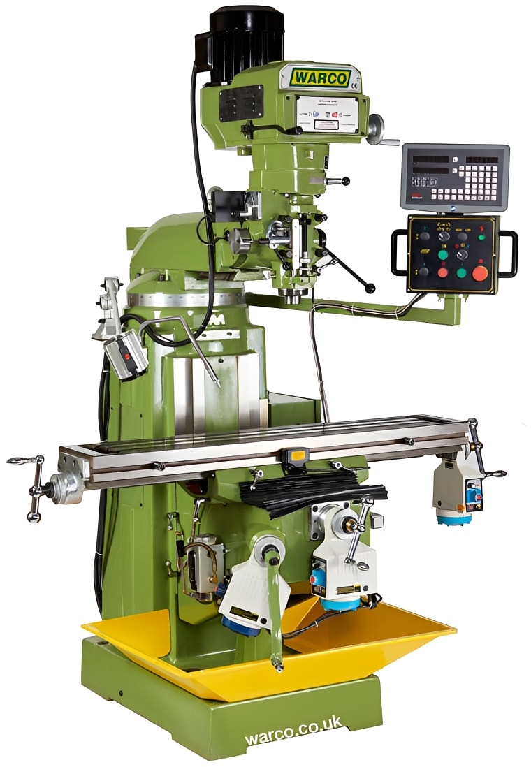 4VS Turret Milling Machine with 3 axis Dro Warco metalworking machine tools lathe and mill in green