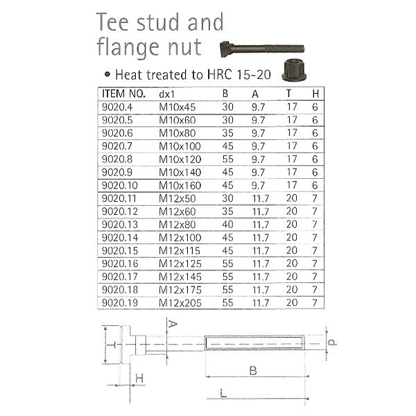 Tee Stud & Flange Nut - M10x160