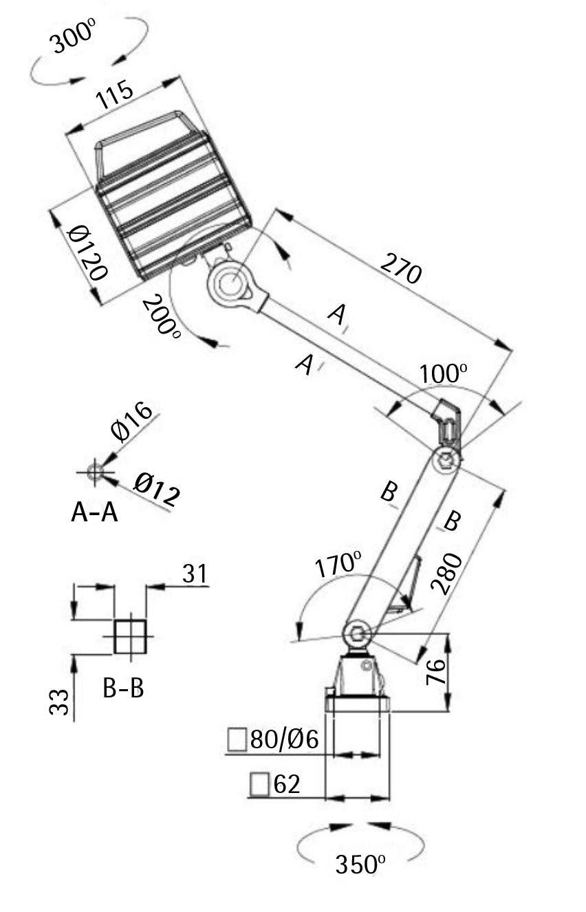 LED Work Light with Articulated Arm - Light with permanent base