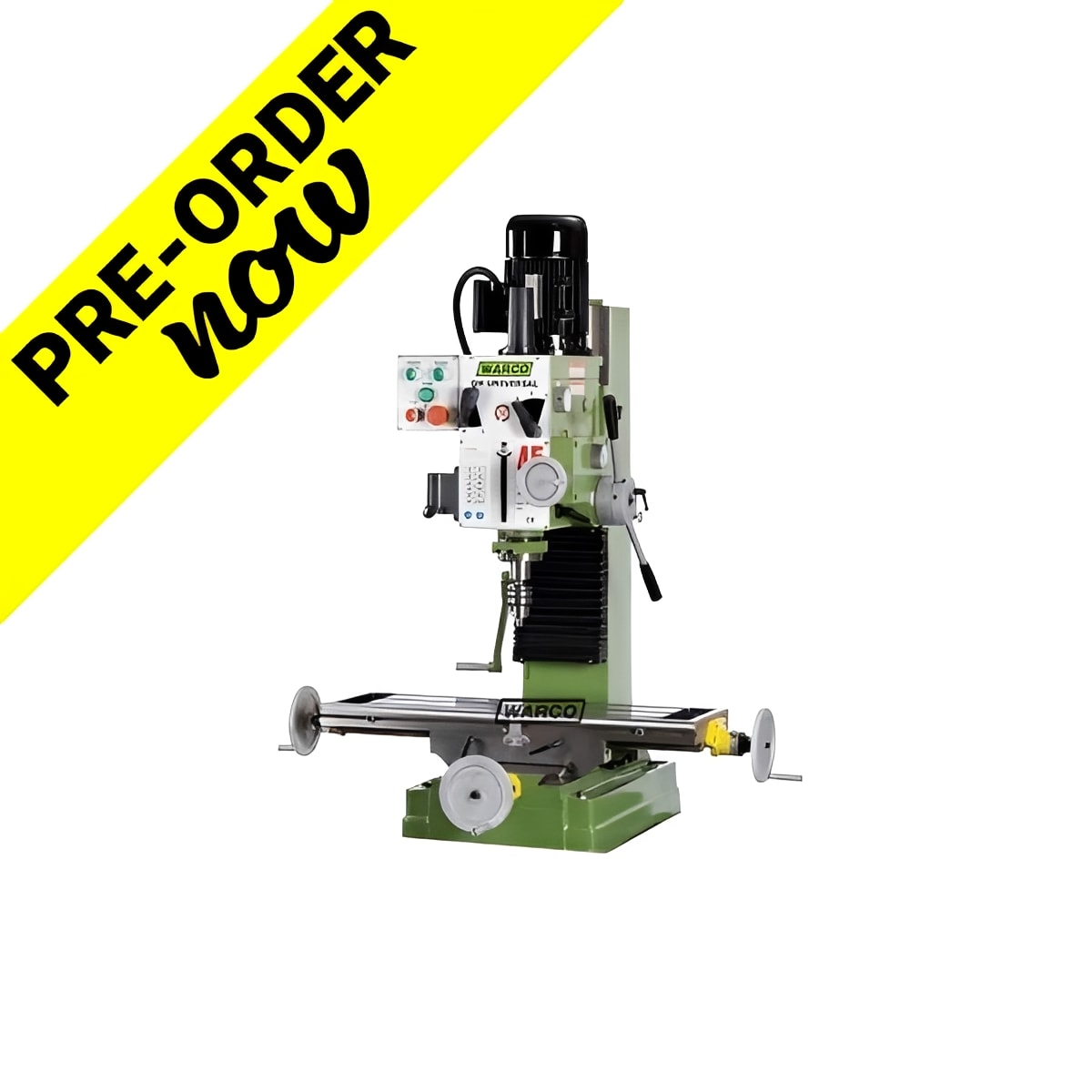 GH Universal Milling Machine- R8 by Warco metalworking machine tools with a green gear head and dovetail slideways
