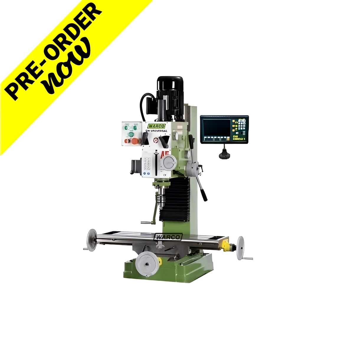 GH Universal Milling Machine with DRO- R8 by Warco, metalworking machine tools lathe mill with green base