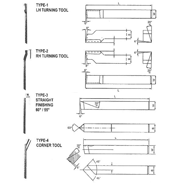 HSS Ground Lathe Tools - 8 Piece Set 6mm 8mm 10mm 12mm - 10mm
